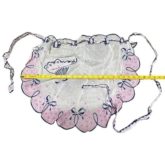 Vtg Handmade Pink Bow Sheer Waist Half Apron Cottagecore Farm Chore Boho Chic - Picture 3 of 3